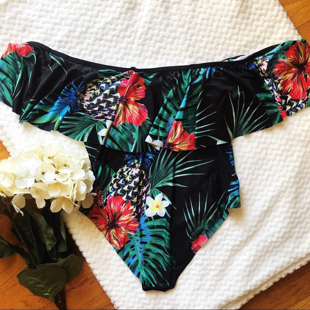 Floral Off Shoulders One Piece Bathing Suit